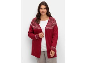 4063137027421 - Große Größen Strickjacke im Norwegermuster offene Longform kirschrot Gr50