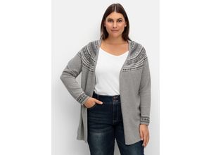 4063137027544 - Große Größen Strickjacke im Norwegermuster offene Longform steingrau meliert Gr42