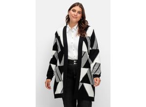 4063137027940 - Große Größen Longstrickjacke mit grafischem Jacquardmuster schwarz-weiß Gr54