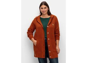 4063137027957 - Große Größen Strickjacke mit Kapuze in Longform cognac Gr40