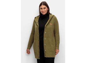 4063137028039 - Große Größen Strickjacke mit Kapuze in Longform oliv Gr40