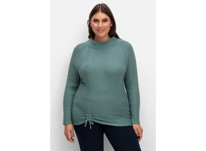 4063137028602 - Große Größen Pullover im Rippstrick mit Raffung vorn jade Gr42