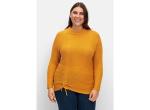 4063137028701 - Große Größen Pullover im Rippstrick mit Raffung vorn ocker Gr46