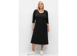 4063137030247 - Große Größen Shirtkleid aus Rippqualität mit 3 4-Ärmeln schwarz Gr52