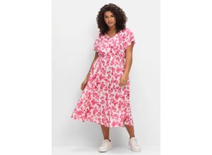 4063137031947 - Große Größen Kleid mit Blumenprint und Smokbund magenta gemustert Gr48