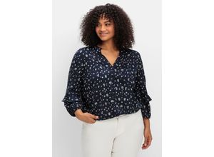 4063137037628 - Große Größen Twill-Bluse mit floralem Druck und Rüschendetails dunkelblau gemustert Gr54