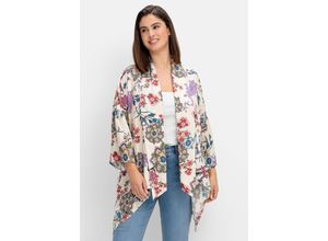 4063137037888 - Große Größen Blusenjacke im Kimono-Stil mit Blumendruck offwhite gemustert Gr40 42