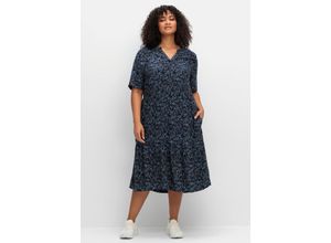 4063137039639 - Große Größen Kleid in A-Linie mit maritimem Print und Seitentaschen tiefblau gemustert Gr52