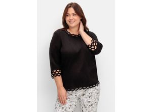 4063137040970 - Große Größen Feinstrickpullover mit Zierborte und 3 4-Arm schwarz Gr48