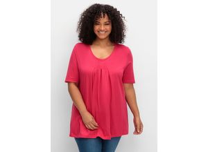 4063137043094 - Große Größen Shirt in A-Linie mit Kellerfalten am Ausschnitt magenta Gr56 58