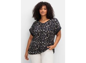 4063137045531 - Große Größen Shirt mit Blumendruck und Saum-Gummizug schwarz gemustert Gr52 54