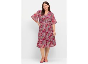 4063137052461 - Große Größen Kleid mit Blütenprint und Flügelärmeln pink gemustert Gr56