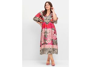 4063137052737 - Große Größen Maxikleid im Mustermix mit weiten Ärmeln pink gemustert Gr56