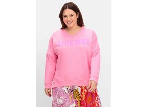 4063137053314 - Große Größen Sweatshirt mit Wordingprint und V-Ausschnitt rosa bedruckt Gr46