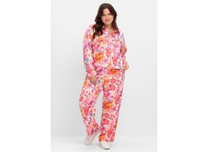 4063137054793 - Große Größen Gerade Hose mit Blumenprint aus fließender Viskose pink gemustert Gr54