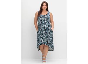 4063137055332 - Große Größen Jerseykleid mit Blätterdruck und Taschen tiefblau gemustert Gr56