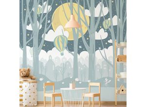 4063307120464 - Micasia - Vliestapete Kinderzimmer - Mond mit Bäumen und Häusern - Fototapete Quadrat Größe HxB 192cm x 192cm