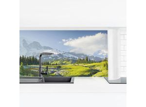 4063307753488 - Micasia - Küchenrückwand - Bergwiese mit Blumen vor Mt Rainier Größe HxB 100x350cm Material Smart