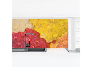 4063307756373 - Micasia - Küchenrückwand - Wassertropfen auf bunten Blättern Größe HxB 50x175cm Material Smart