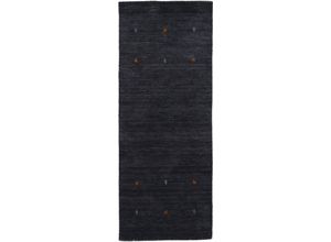 4063375004628 - Wollteppich CARPETFINE Gabbeh Uni Teppiche Gr B L 75 cm x 240 cm 15 mm 1 St schwarz Orientalische Muster reine Wolle handgewebt Gabbeh Loom Tiermotiv auch als Läufer