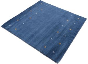 4063375005717 - Wollteppich CARPETFINE Gabbeh-Uni Teppiche Gr B L 150 cm x 150 cm 15 mm 1 St blau Orientalische Muster reine Wolle handgewebt Gabbeh Loom Tiermotiv Sonderform Quadrat