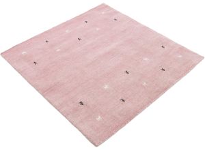 4063375033062 - Wollteppich CARPETFINE Gabbeh-Uni Teppiche Gr B L 120 cm x 120 cm 15 mm 1 St rosa Orientalische Muster reine Wolle handgewebt Gabbeh Loom Tiermotiv Sonderform Quadrat