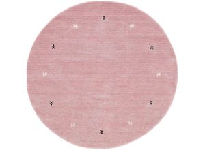 4063375033208 - Wollteppich CARPETFINE Gabbeh Uni Teppiche Gr Ø 250 cm 15 mm 1 St rosa Orientalische Muster reine Wolle handgewebt Gabbeh Tiermotiv warmes Raumklima viele Größen