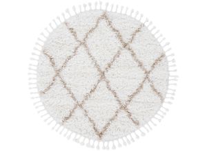 4063375039491 - Hochflor-Teppich CARPETFINE Eddy Teppiche Gr Ø 160 cm 30 mm 1 St beige Fransenteppich Esszimmerteppiche Shaggy Langflor mit Fransen starke Größenauswahl Wohnzimmer