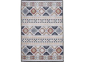 4063375084187 - Teppich CARPETFINE Deja 103 Teppiche Gr B L 200 cm x 290 cm 4 mm 1 St blau Esszimmerteppiche robustes Flachgewebe Motiv- Floral Palmenblätter Hoch-Tief Effekt