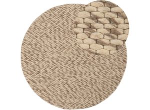 4063375085214 - Wollteppich CARPETFINE Sina Teppiche Gr Ø 120 cm 14 mm 1 St braun (hellbraun) Esszimmerteppiche grobe Struktur Zeitloses Design reine Wolle Wohnzimmer