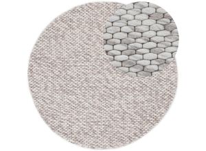 4063375085221 - Wollteppich CARPETFINE Sina Teppiche Gr Ø 150 cm 14 mm 1 St braun (hellbraun) Esszimmerteppiche grobe Struktur Zeitloses Design reine Wolle Wohnzimmer