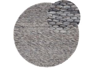 4063375085276 - Wollteppich CARPETFINE Sina Teppiche Gr Ø 200 cm 14 mm 1 St grau (dunkelgrau) Esszimmerteppiche grobe Struktur Zeitloses Design reine Wolle Wohnzimmer