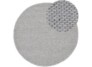 4063375085771 - Wollteppich CARPETFINE Sina Teppiche Gr Ø 200 cm 14 mm 1 St grau Esszimmerteppiche grobe Struktur Zeitloses Design reine Wolle Wohnzimmer