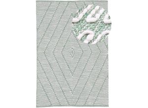 4063375086761 - Teppich CARPETFINE Kelim Durry Teppiche Gr B L 140 cm x 200 cm 5 mm 1 St grün Baumwollteppiche Handweb geometrisch Hoch-Tief Effekt handgewebt reine Baumwolle