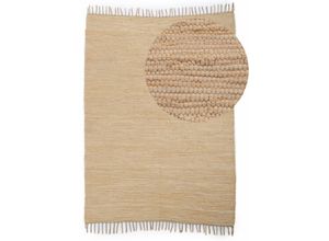 4063375090133 - Teppich HOME AFFAIRE Handweb Uni Wendeteppich Teppiche Gr B L 140 cm x 200 cm 5 mm 1 St beige (natur) Fransenteppich Baumwollteppiche Fleckerlteppich reine Baumwolle handgewebt Uni mit Fransen