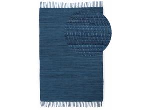 4063375090652 - Teppich HOME AFFAIRE Handweb Uni Wendeteppich Teppiche Gr B L 160 cm x 230 cm 5 mm 1 St blau (ocean) Fransenteppich Baumwollteppiche Fleckerlteppich reine Baumwolle handgewebt Uni mit Fransen