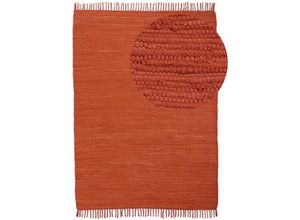 4063375091017 - Teppich HOME AFFAIRE Handweb Uni Wendeteppich Teppiche Gr B L 190 cm x 290 cm 5 mm 1 St orange (terrakotta) Fransenteppich Baumwollteppiche Fleckerlteppich reine Baumwolle handgewebt Uni mit Fransen