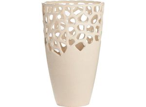 4063387341681 - GILDE Tischvase Bologna Dekovase mit Cut-Outs (1 St) Vase aus Keramik mit gekratzer Oberflächenstruktur Höhe ca 38 cm weiß