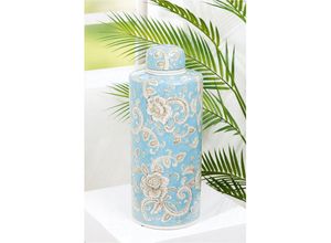 4063387348604 - Bodenvase GILDE Deckelvase Fayencen H44 cm Vasen Gr B H T 18 cm x 44 cm x 18 cm blau Blumenvasen