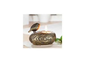 4063387369814 - GILDE Poly Teelichthalter Vogel Woody schwarz gold gewischt