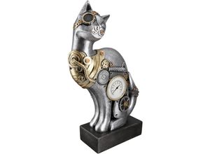 4063387374733 - Tierfigur CASABLANCA BY GILDE Skulptur Steampunk Cat Dekofiguren Gr B H T 20 cm x 30 cm x 7 cm silberfarben Tierfiguren