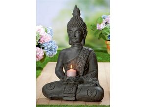 4063387375808 - Buddhafigur GILDE Figur Buddha mit Teelichthalter Dekofiguren Gr B H T 51 cm x 81 cm x 30 cm grau (anthrazitfarben) Weitere Figuren Skulpturen