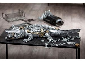 4063387377314 - Tierfigur CASABLANCA BY GILDE Skulptur Steampunk crocodile\ Dekofiguren Gr B H T 355 cm x 145 cm x 60 cm silberfarben Weihnachtsengel Weihnachtsfiguren