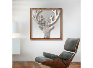 4063387429396 - Wanddekoobjekt GILDE Rahmen XXL Hirsch Wanddekoobjekte Gr B H T 60 cm x 60 cm x 25 cm silberfarben Wanddekoration