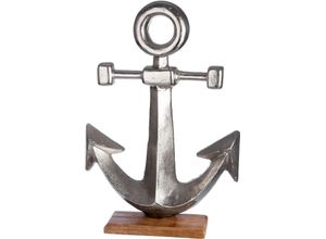 4063387480083 - Dekofigur GILDE Anker Maritim silber Dekofiguren Gr B H T 40 cm x 56 cm x 10 cm silberfarben Deko-Objekte Dekoobjekt aus Metall Höhe 56 cm auf Holz-Basis Wohnzimmer