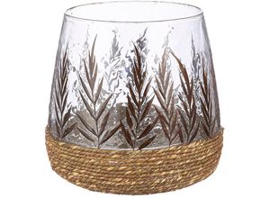 4063387514375 - Teelichthalter GILDE Kerzenhalter Greenery beige (natur transparent) H20cm Ø20cm Glas Kerzenhalter Teelichtleuchter 1-flammig aus Glas Höhe ca 20 cm