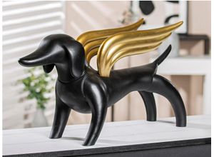 4063387527771 - Tierfigur CASABLANCA BY GILDE Dackelhund Flying Dachshund\ Dekofiguren Gr B H T 16 cm x 28 cm x 56 cm schwarz Weihnachtsengel Weihnachtsfiguren