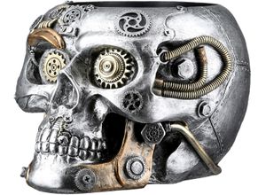 4063387587218 - Übertopf GILDE Übertopf Totenschädel Steampunk Skull planter silberfarben H 14 cm silber (silberfarben) B175cm H14cm T23cm Pflanzgefäße