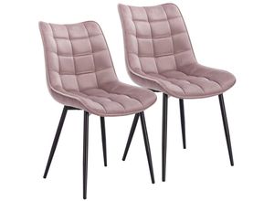 4063425000419 - Esszimmerstühle 2er Set Küchenstuhl Polsterstuhl Wohnzimmerstuhl Sessel mit Rückenlehne Sitzfläche aus Samt Metallbeine Rosa - rosa - Woltu