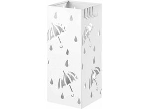 4063425047315 - Regenschirmständer aus Eisen L20 x B20 x H49cm Schirmständer mit Wasserauffangschale 4 Haken für Taschenschirme Weiß Rechteck - weiß - Woltu